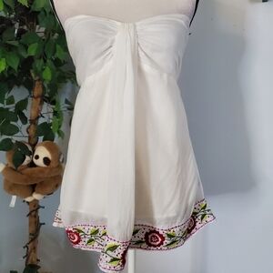 LUV 2 LUV Semi Sheer Y2K Embroidered Smocked Bandeau L